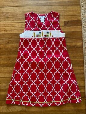 Silly Goose Girls Size 5 Hand Smocked School Dress Red White